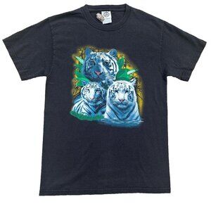 Vintage Y2K Tiger T-Shirt Mens S Black Punk Cyber White Tiger Grunge